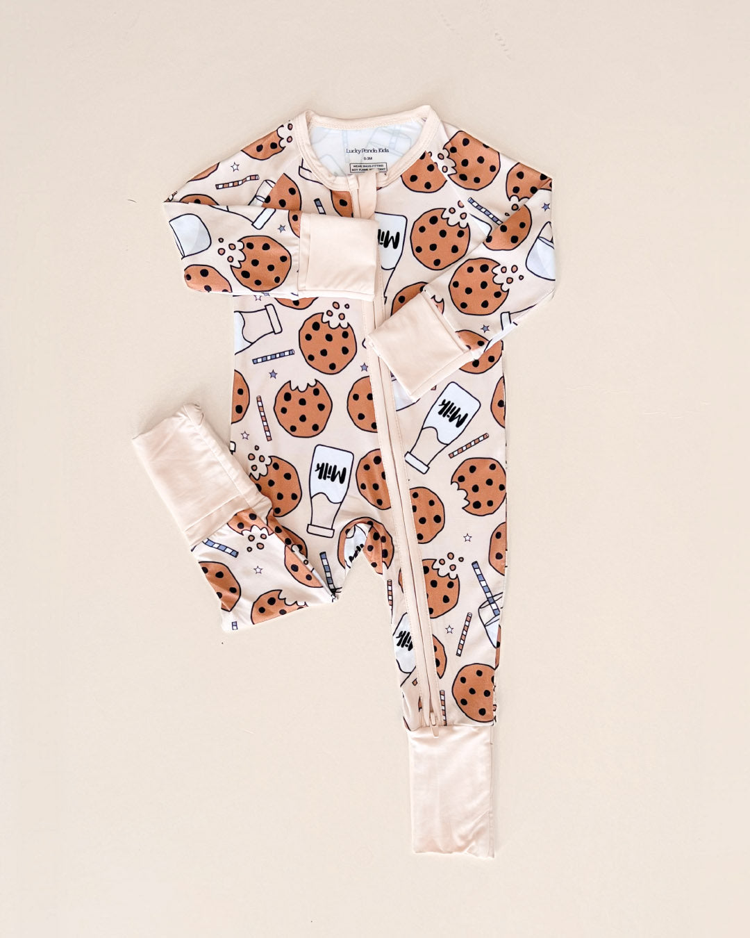 Baby Girl Milk & Cookies Bamboo Zip Pajama Romper | Milk & Cookies