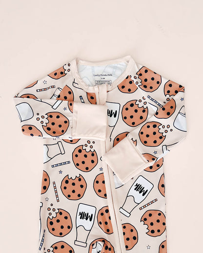 Baby Girl Milk & Cookies Bamboo Zip Pajama Romper | Milk & Cookies