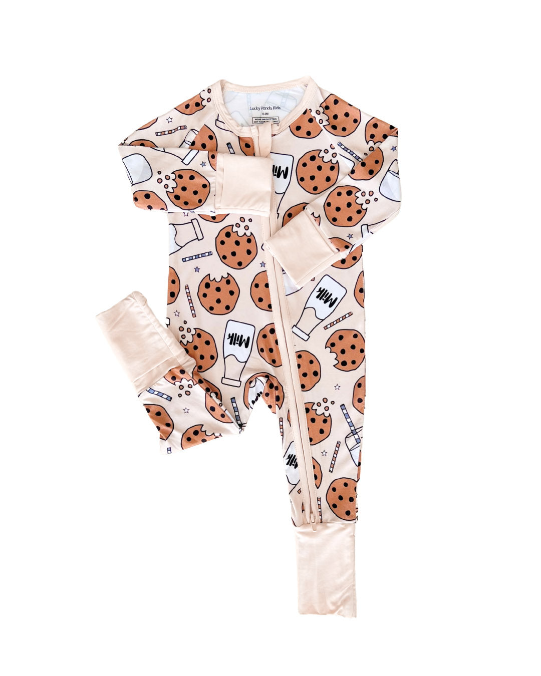 Baby Girl Milk & Cookies Bamboo Zip Pajama Romper | Milk & Cookies