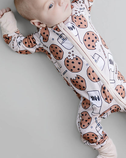 Baby Girl Milk & Cookies Bamboo Zip Pajama Romper | Milk & Cookies