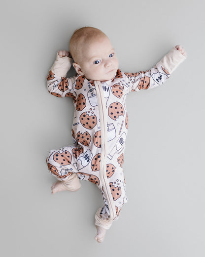 Baby Girl Milk & Cookies Bamboo Zip Pajama Romper | Milk & Cookies