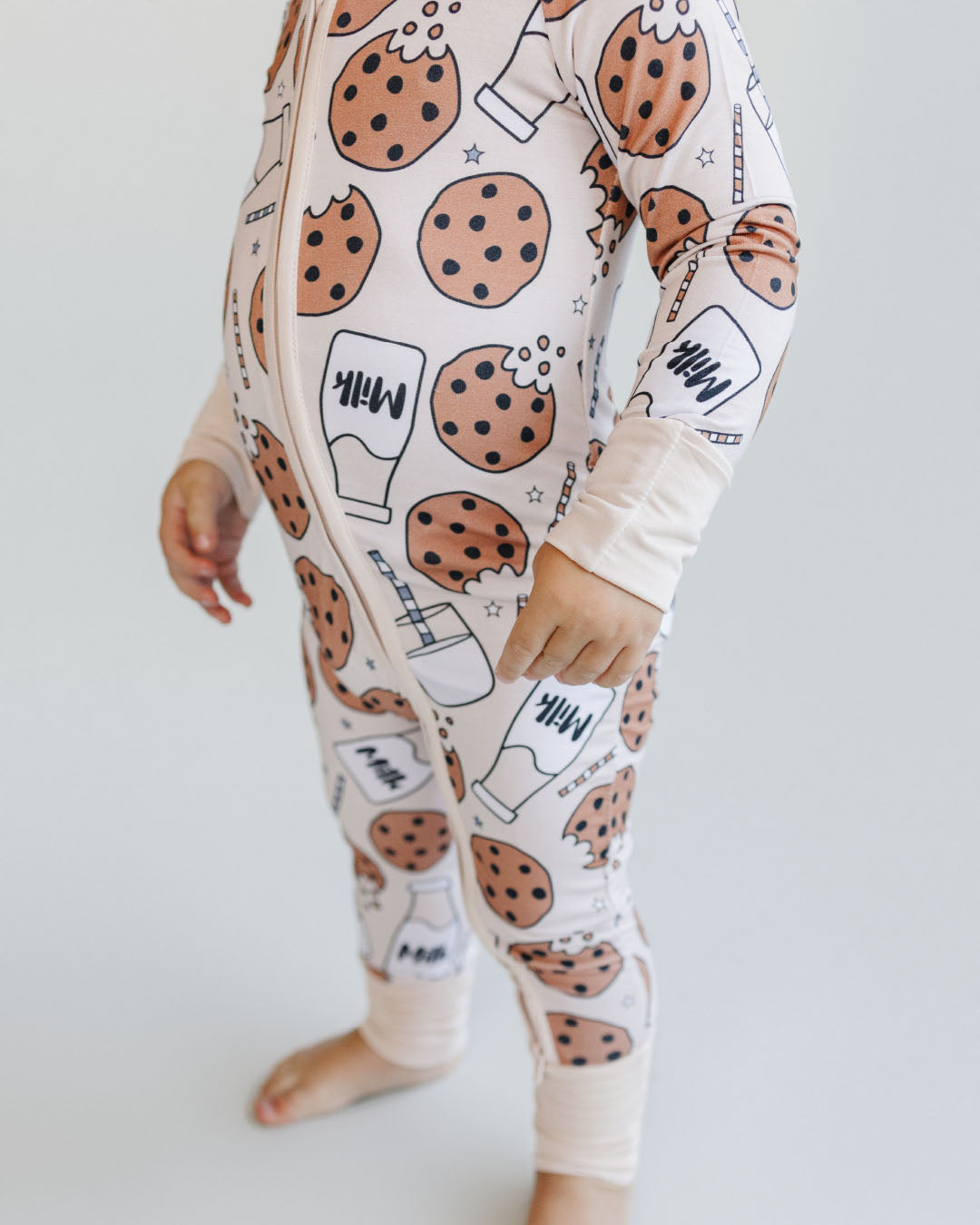 Baby Girl Milk & Cookies Bamboo Zip Pajama Romper | Milk & Cookies