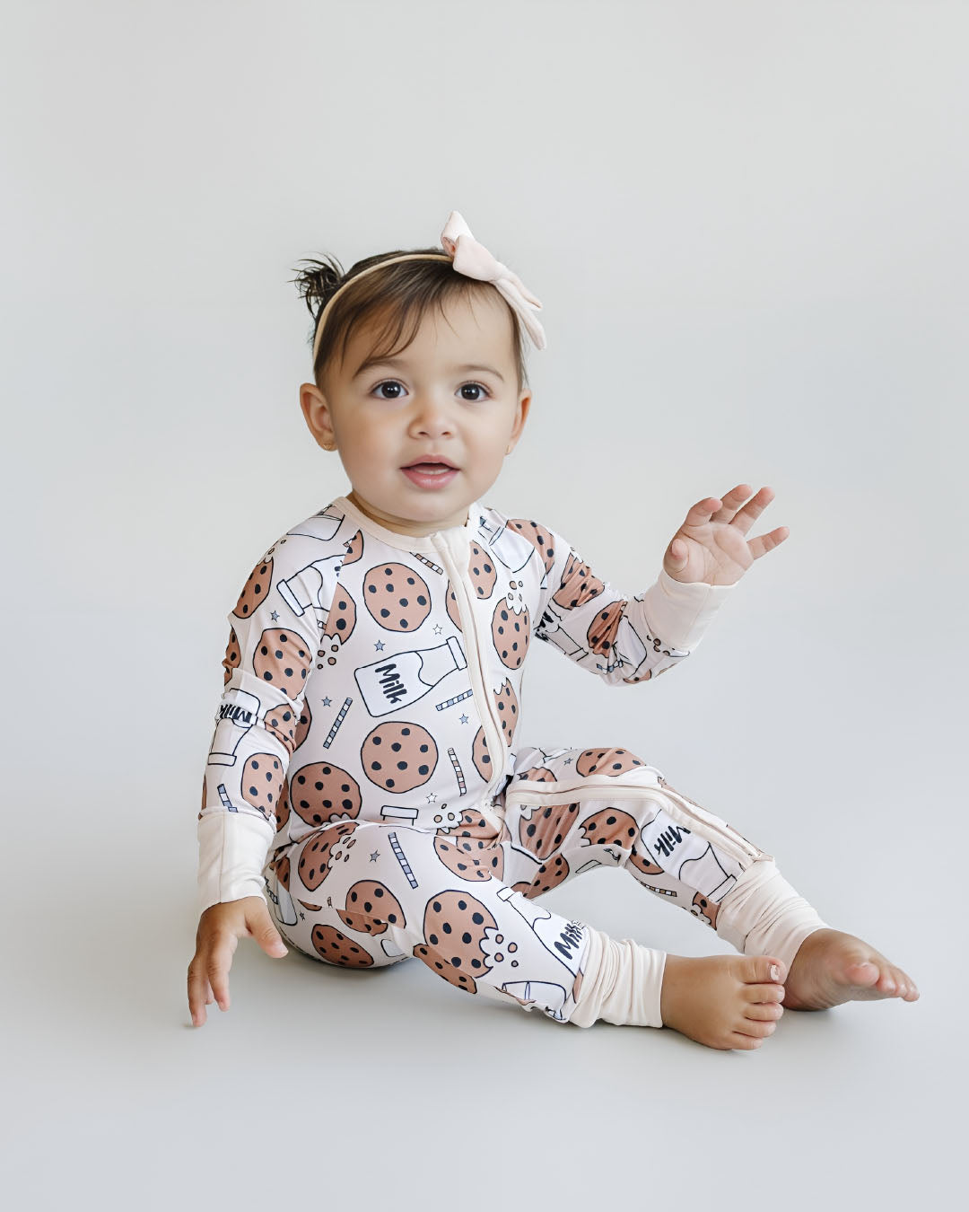 Baby Girl Milk & Cookies Bamboo Zip Pajama Romper | Milk & Cookies