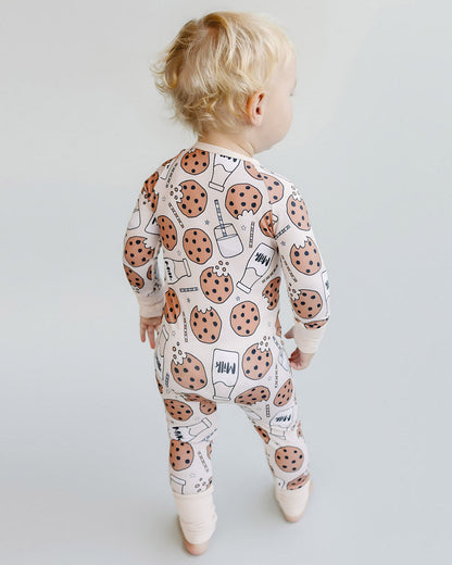 Baby Girl Milk & Cookies Bamboo Zip Pajama Romper | Milk & Cookies