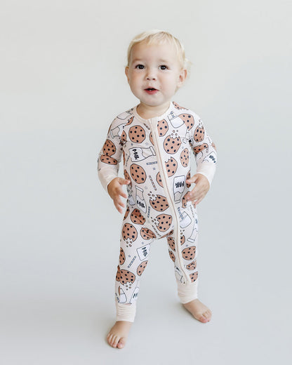 Baby Girl Milk & Cookies Bamboo Zip Pajama Romper | Milk & Cookies