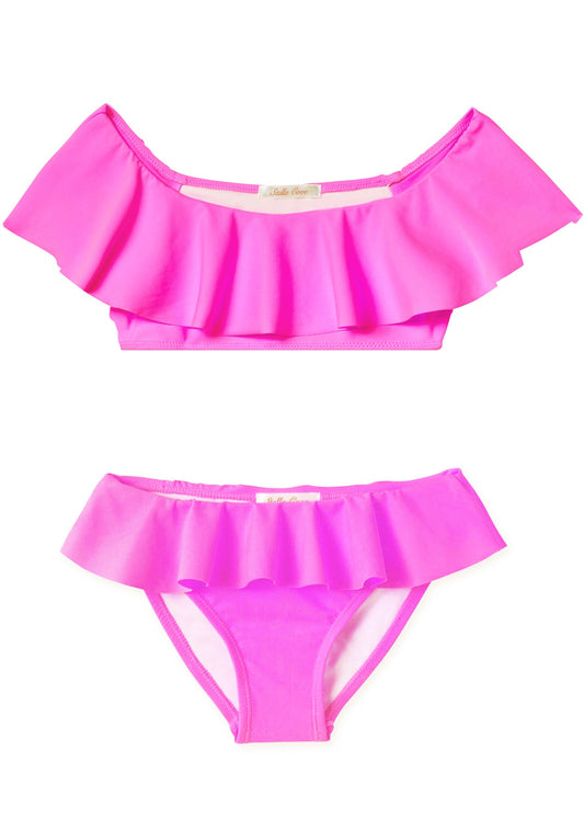 Girl Neon Pink Ruffle Bikini Swim Set