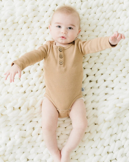 Organic 3 Button Bodysuit | Latte