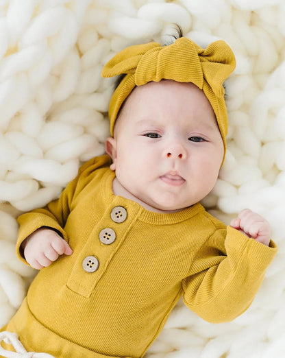 Organic 3 Button Bodysuit | Mustard