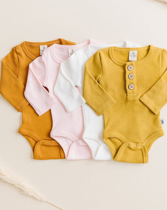 Organic 3 Button Bodysuit | Mustard