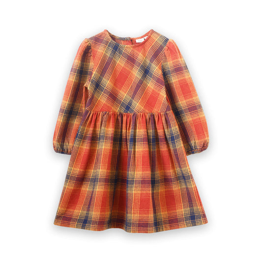 Girls Long Sleeve Plaid Orange Flannel Dress