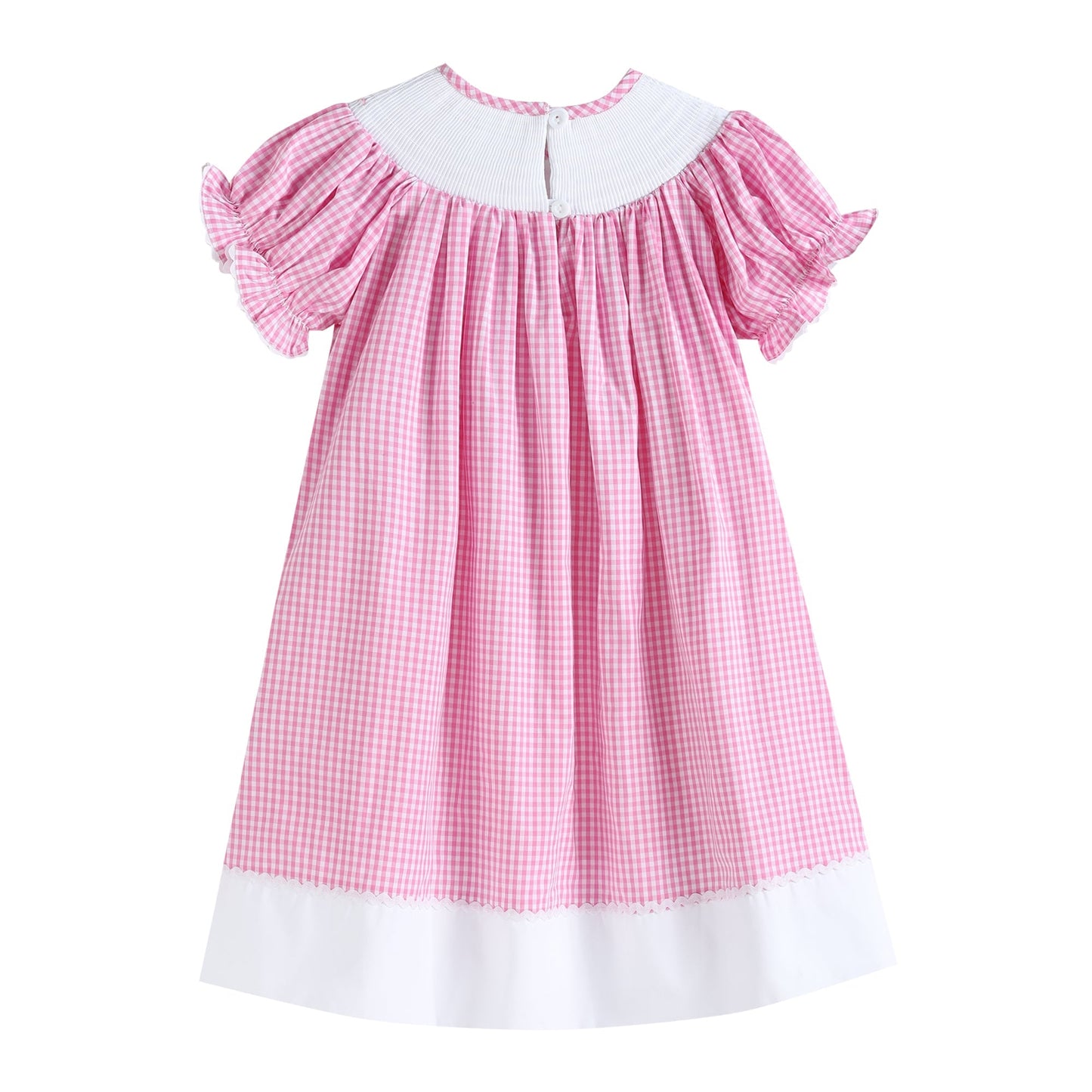 Girls Pink Gingham Easter Bunny Smocked Bishop Dress