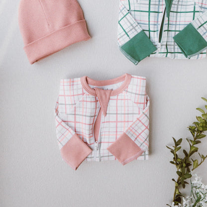 Blush Plaid Zip Romper