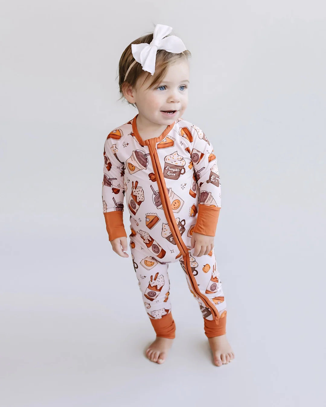 Baby Girl Pumpkin Spice Bamboo Zip Pajama Romper | Pumpkin Spice