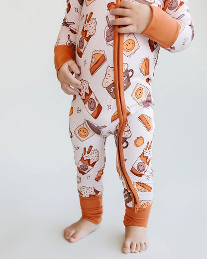 Baby Girl Pumpkin Spice Bamboo Zip Pajama Romper | Pumpkin Spice