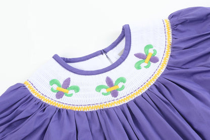 Purple Mardi Gras Smocked Romper