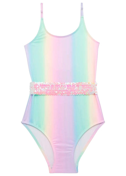 Rainbow Swimsuit with Sequin Belt