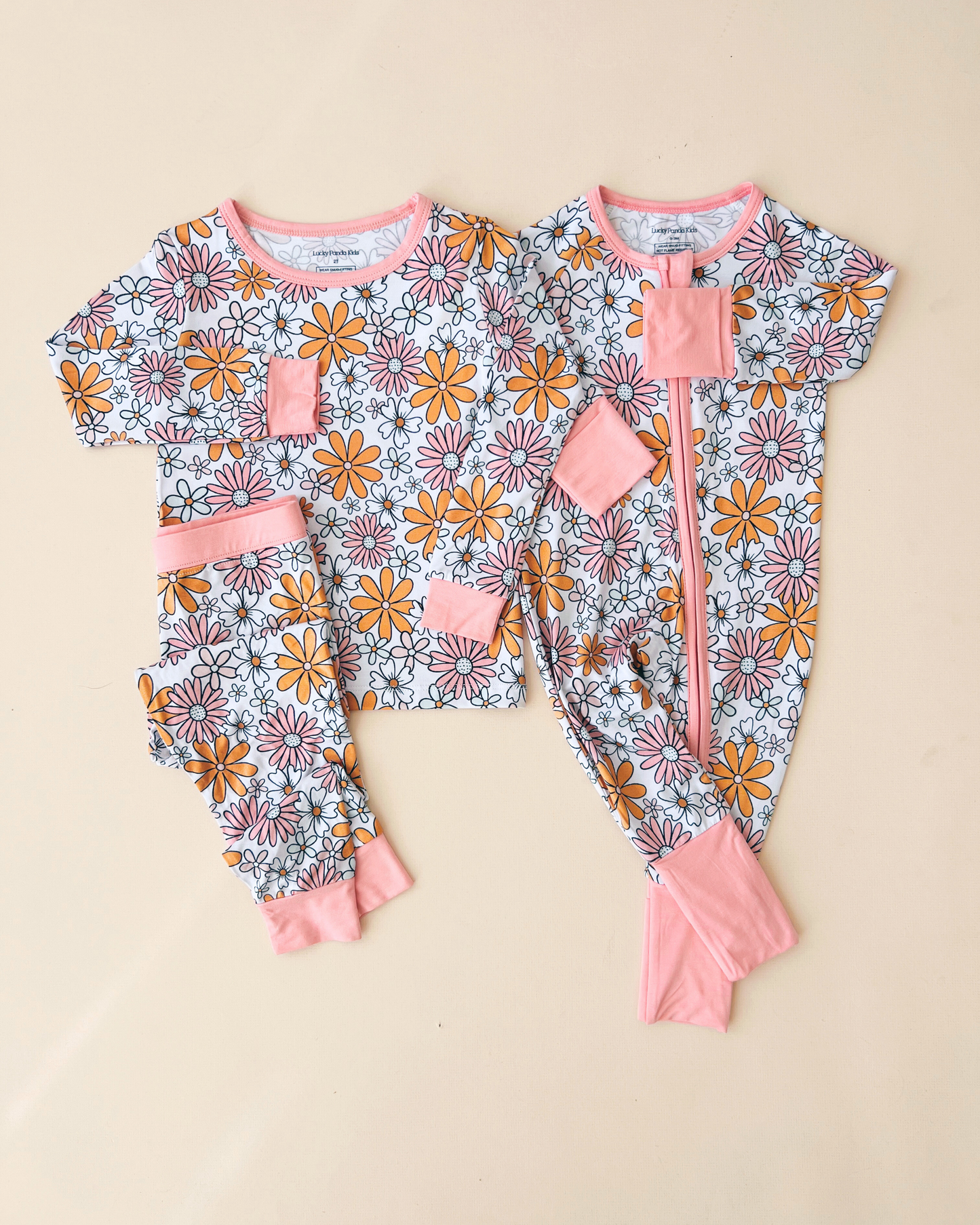 Baby Girl Bamboo Pajama Zip Romper | Retro Garden