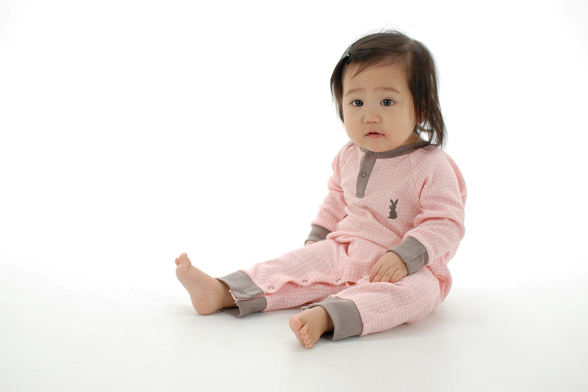 Organic Cotton Long Sleeve Romper (Blush dot)