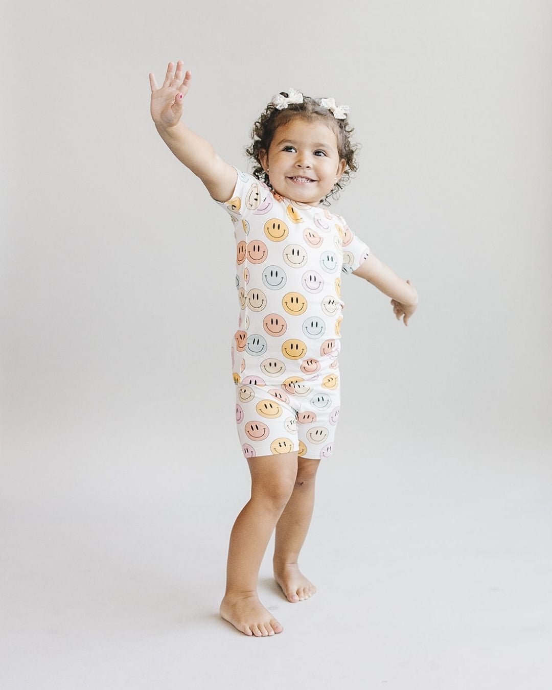 Smiley Bamboo Two Piece Shorts Set | Pink