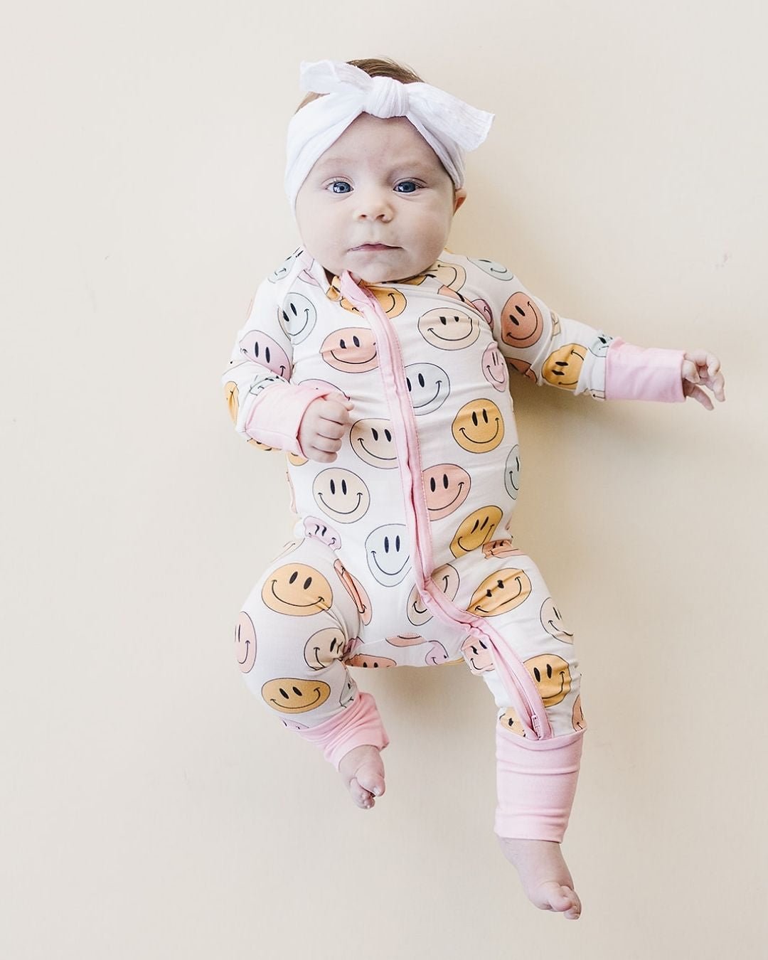 Smiley Bamboo Zip Romper | Pink