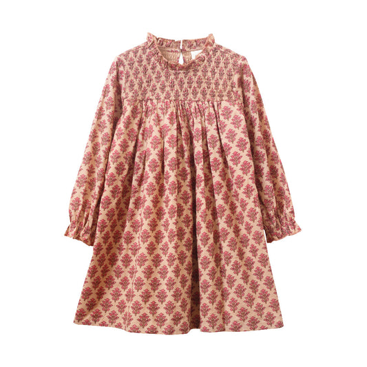 Girls' Smocked Long Sleeves Dress | Vintage Pink