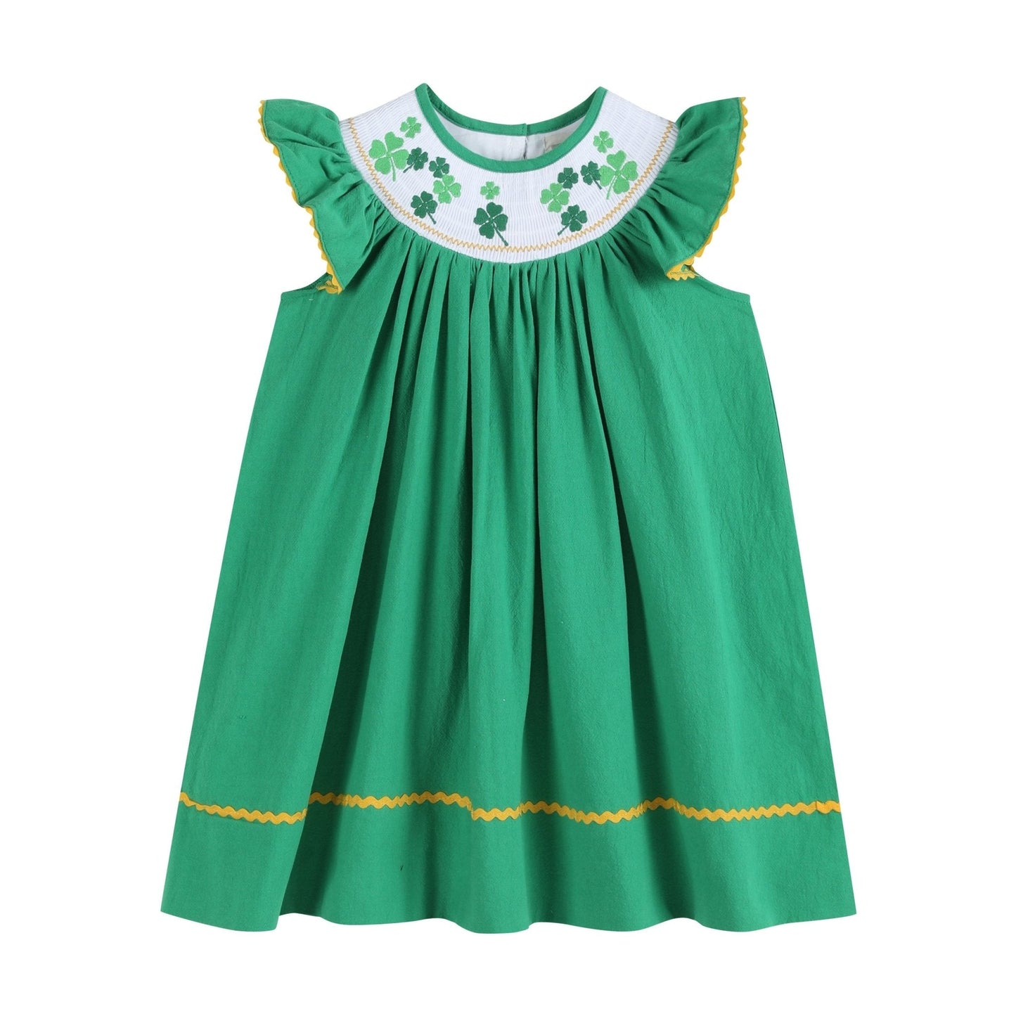 St. Patrick's Day Shamrock Green Smocked Bishop Dress