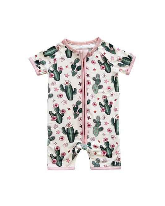 Baby Girl Cactus Flowers Bamboo Shorty Romper