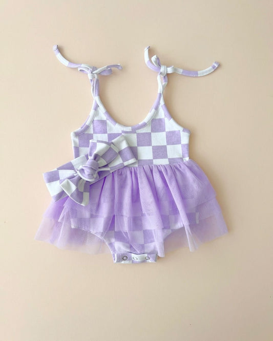 Tutu Romper | Checkered Lavender