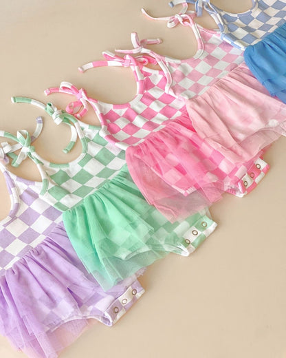 Tutu Romper | Checkered Lavender