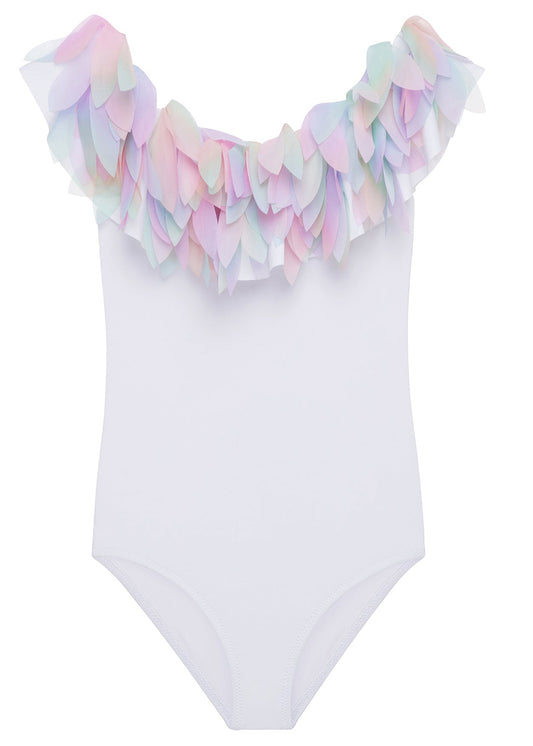 Girls White Unicorn Petals Swimsuit