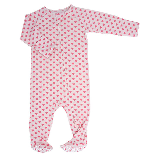 Pink Heart Zipper Pajama Footie