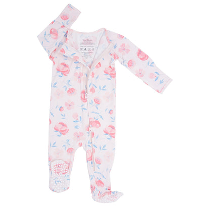 Baby Girl Peony Pink Zipper Footie