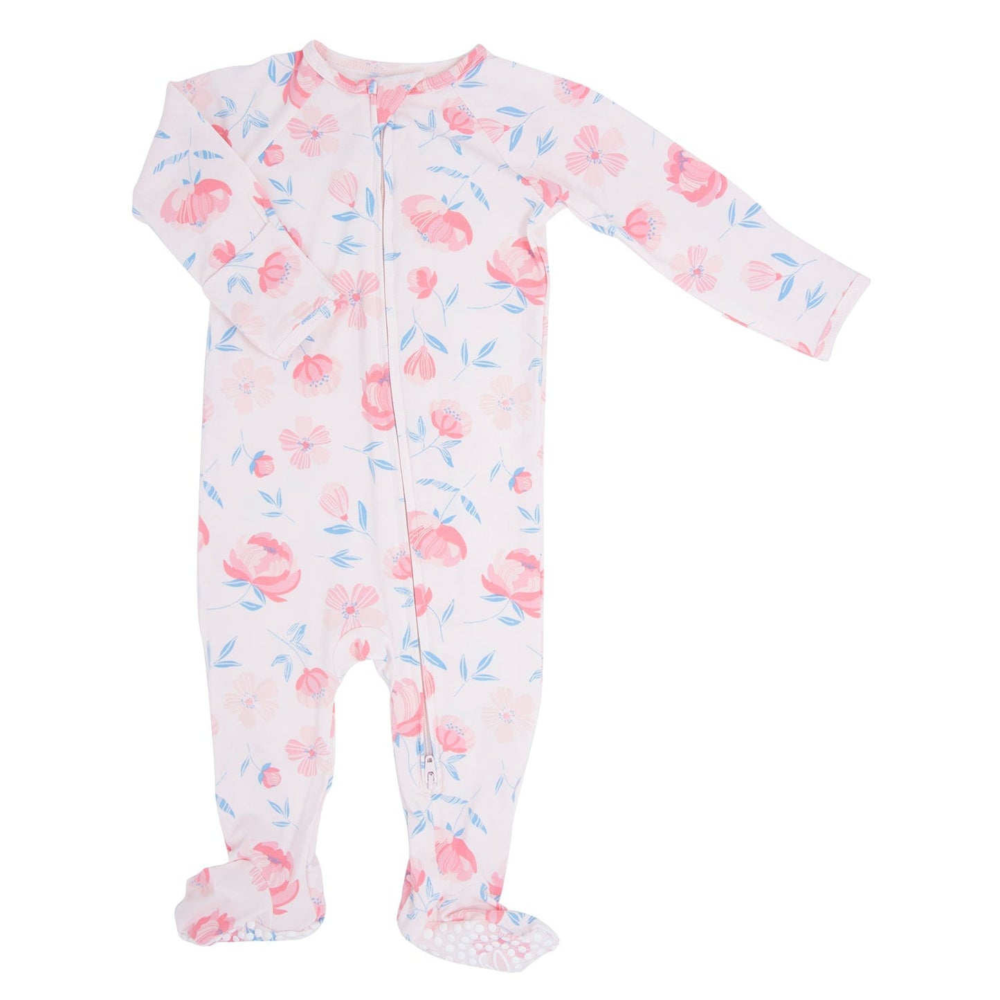 Baby Girl Peony Pink Zipper Footie