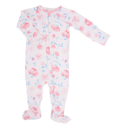 Baby Girl Peony Pink Zipper Footie