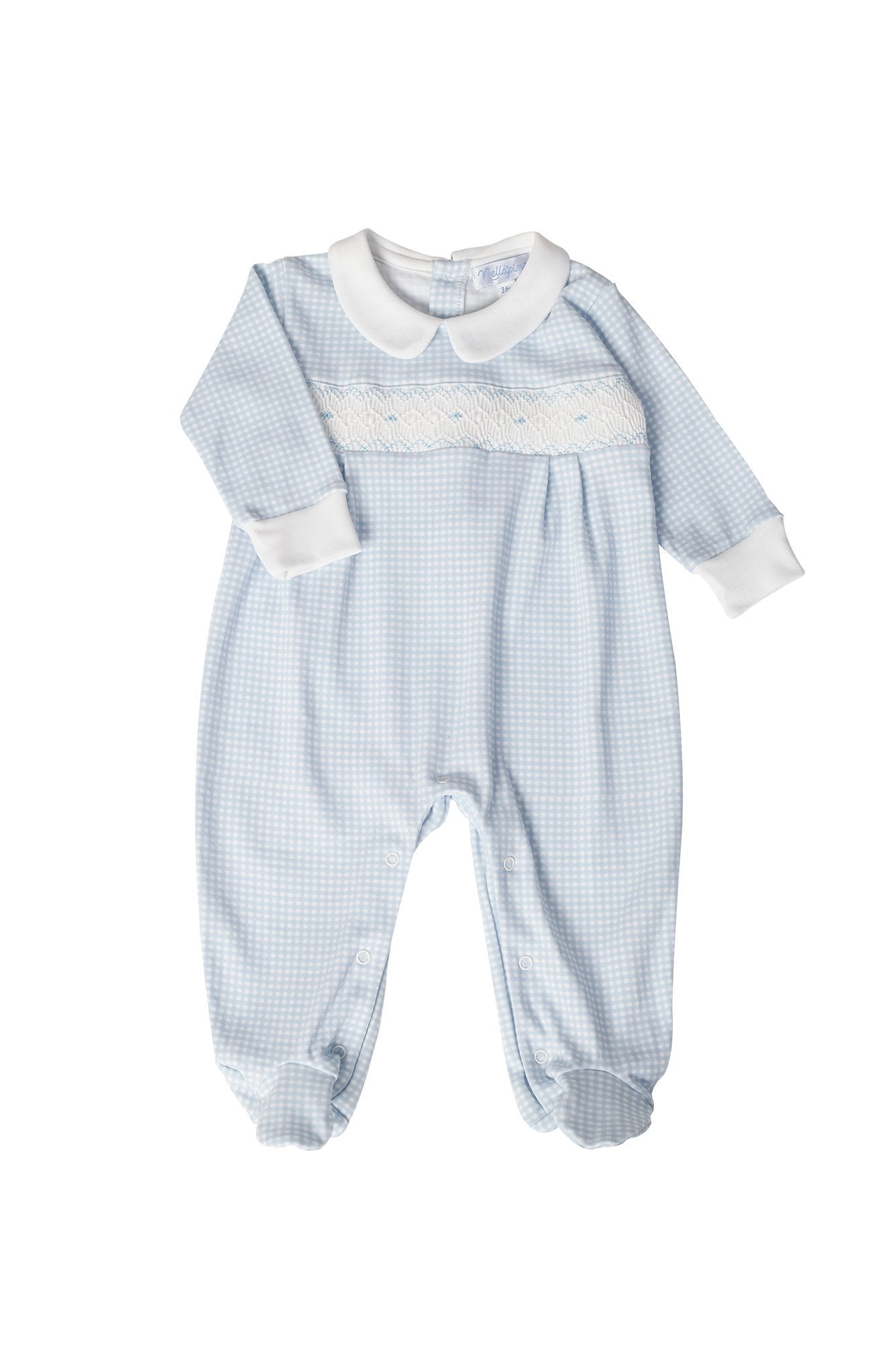 Blue Gingham Pima Cotton Smocked Baby Footie