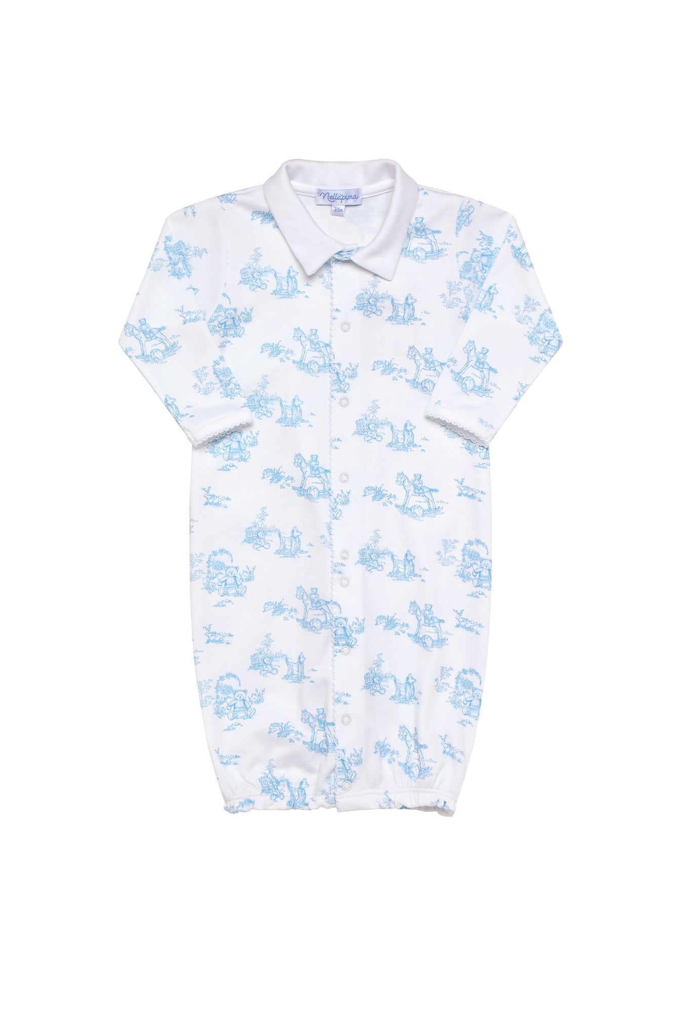 Blue Toile Pima Cotton Baby Converter Gown