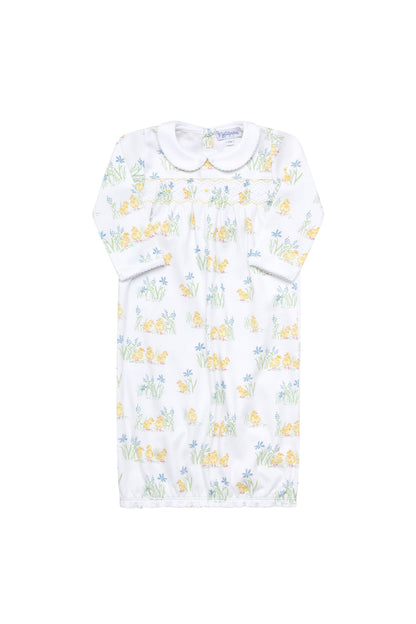 Chicks Print Pima Cotton Smocked Baby Gown 