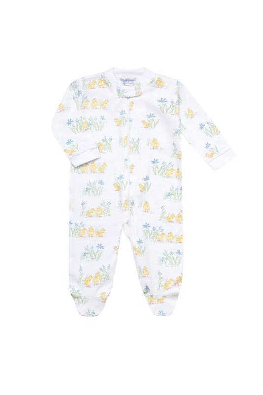 Chicks Print Pima Cotton Zipper Baby Footie