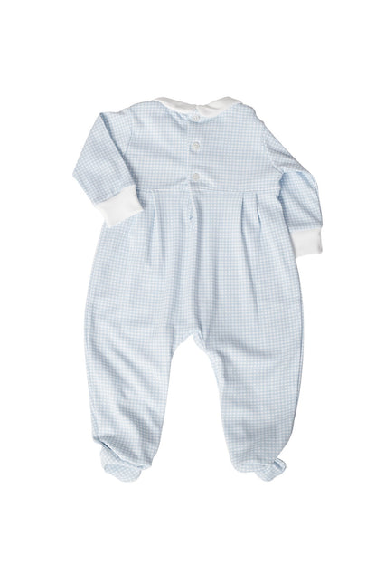 Blue Gingham Pima Cotton Smocked Baby Footie