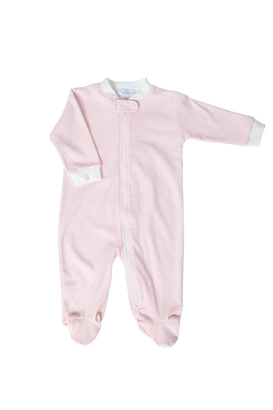 Baby Girl Pink Gingham Pima Cotton Zipper Footie