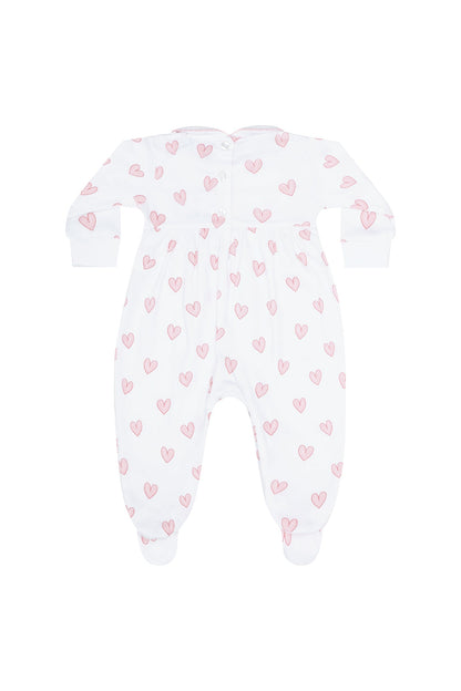 Pink Heart Print Smocked Footie