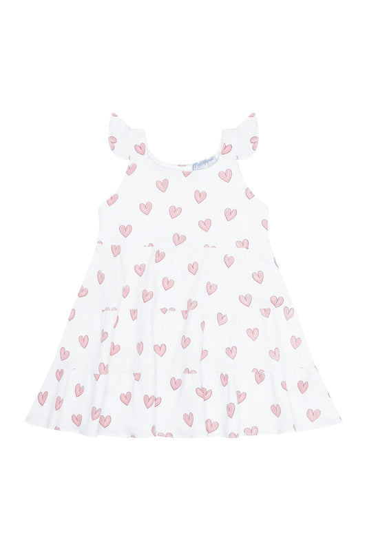 Pink Heart Print Ruffle Dress