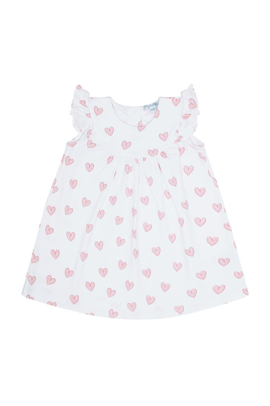 Pink Heart Print Scoop Neck Dress