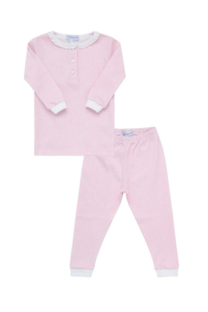 Girls Pink Gingham Pima Cotton Pajama Set