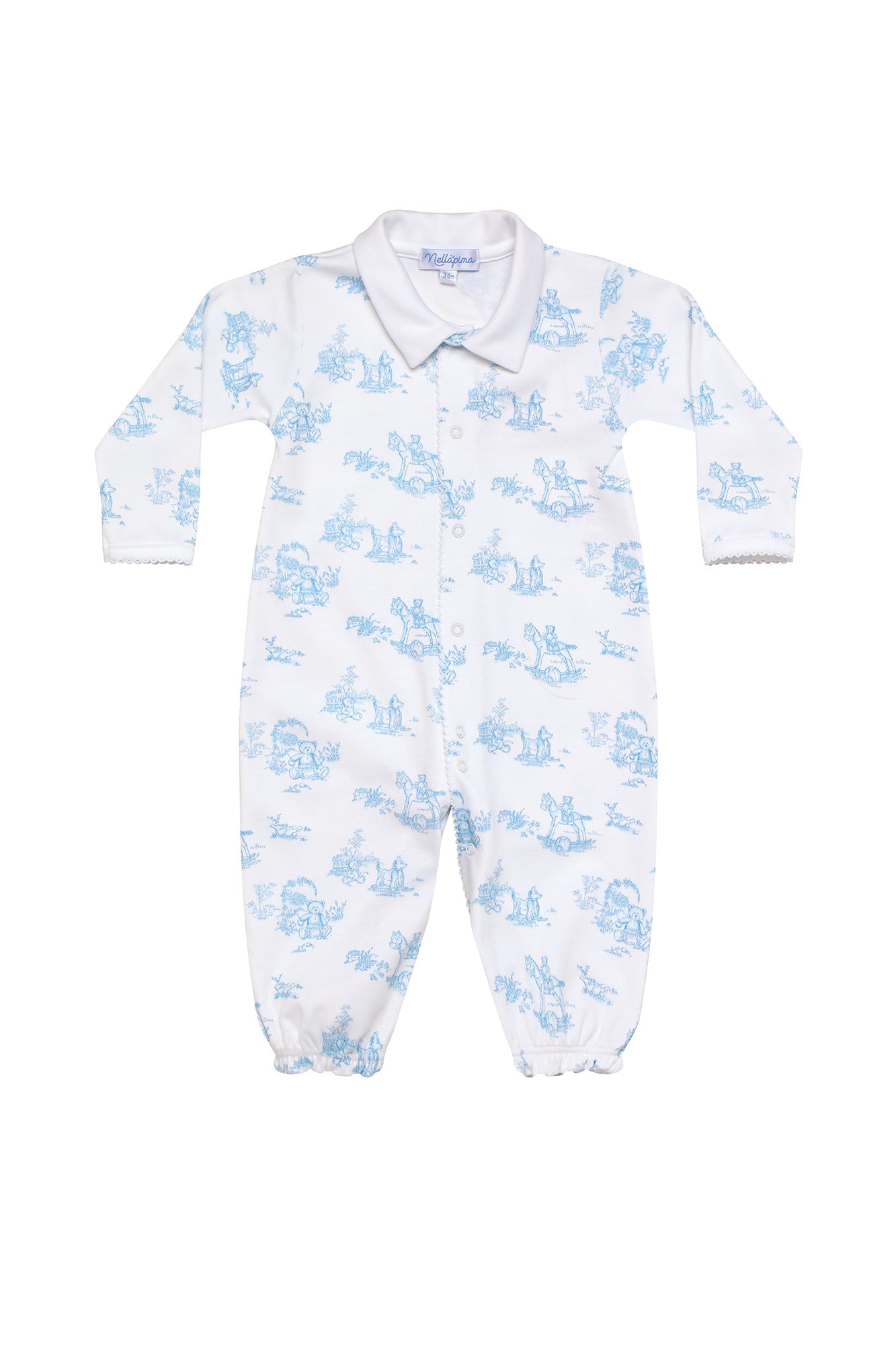 Blue Toile Pima Cotton Baby Converter Gown