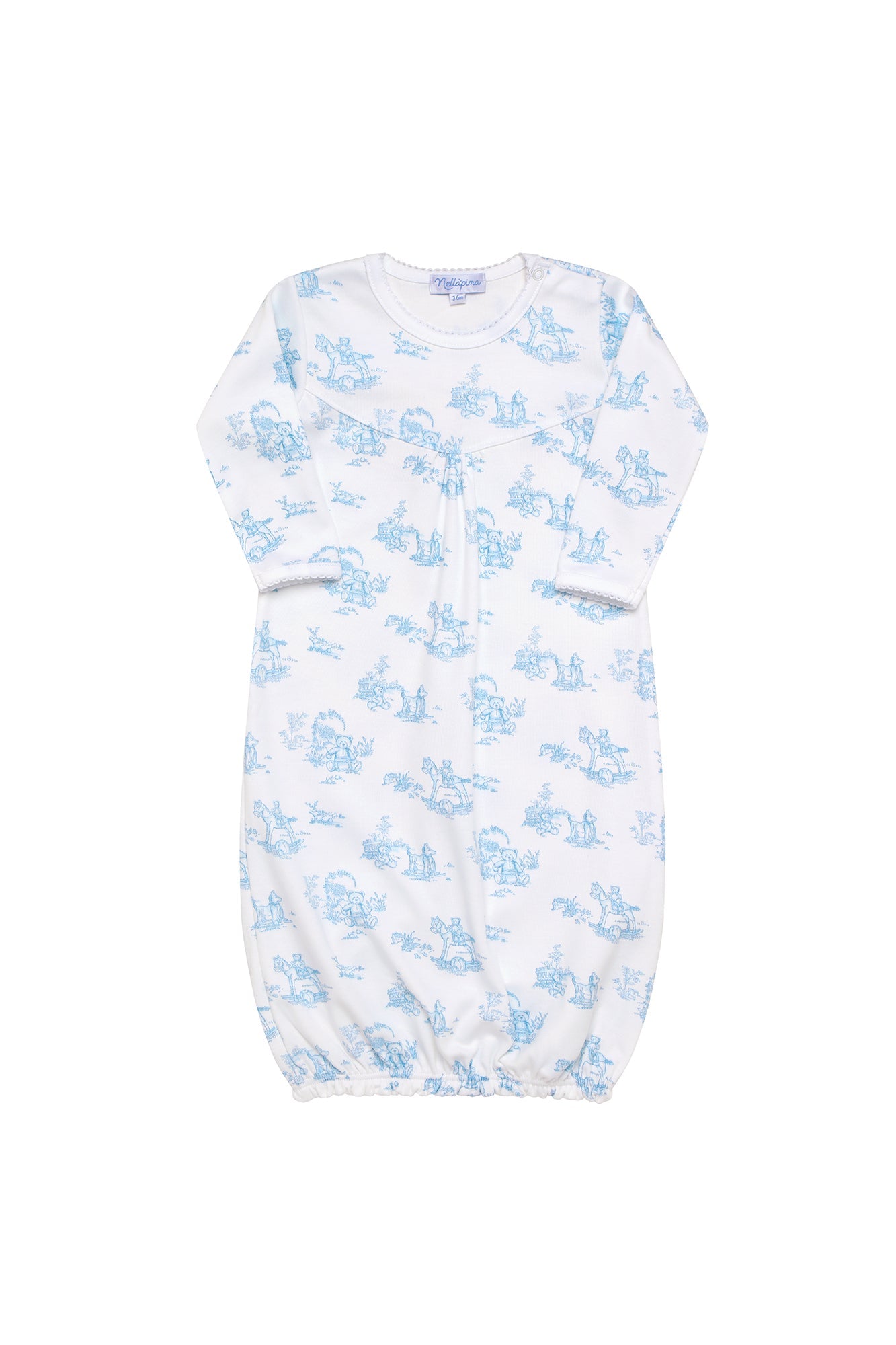 Blue Toile Peruvian Pima Cotton Baby Gown