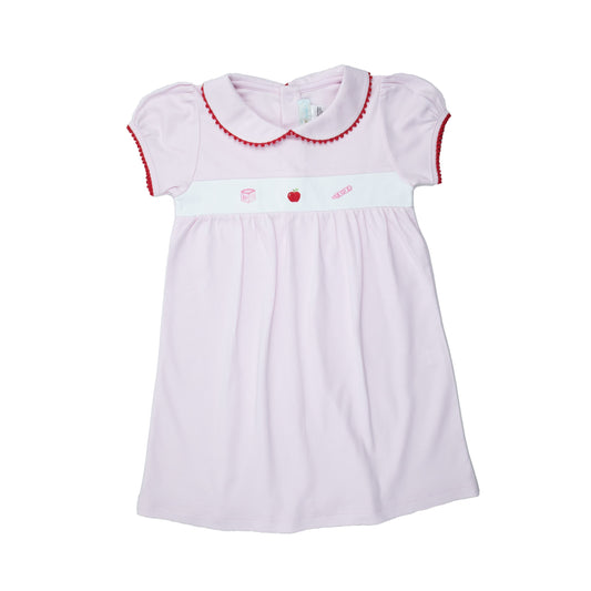 Toddler Girl Pink School Days Embroidered Pima Dress