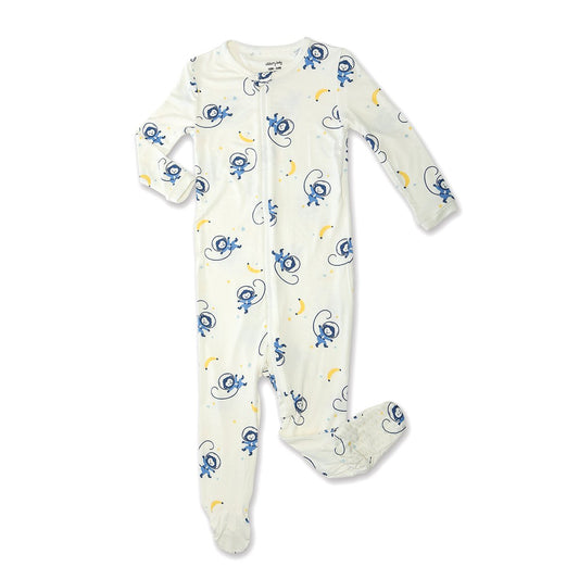 Baby Boy Space Monkey Print Bamboo Zip-up Footed Sleeper