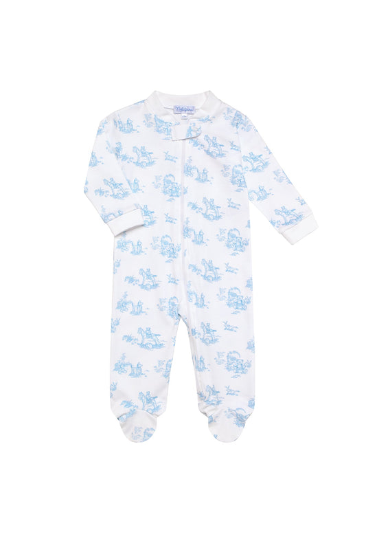 Blue Toile Pima Cotton Zipper Baby Footie